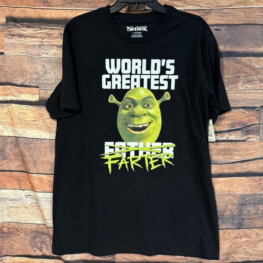 Shrek Shirt Men Large Worlds Greatest Father Farter Black Graphic Tee Mad Engine